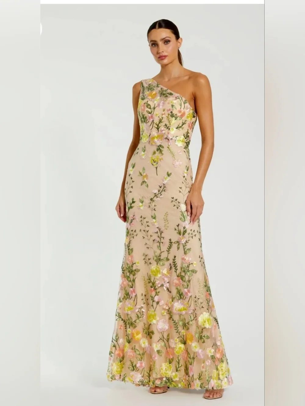 Mac Duggal 68606 Size 8 One Shoulder Lace Floral Embroidered Gown‎ Maxi Dress - Picture 2 of 4